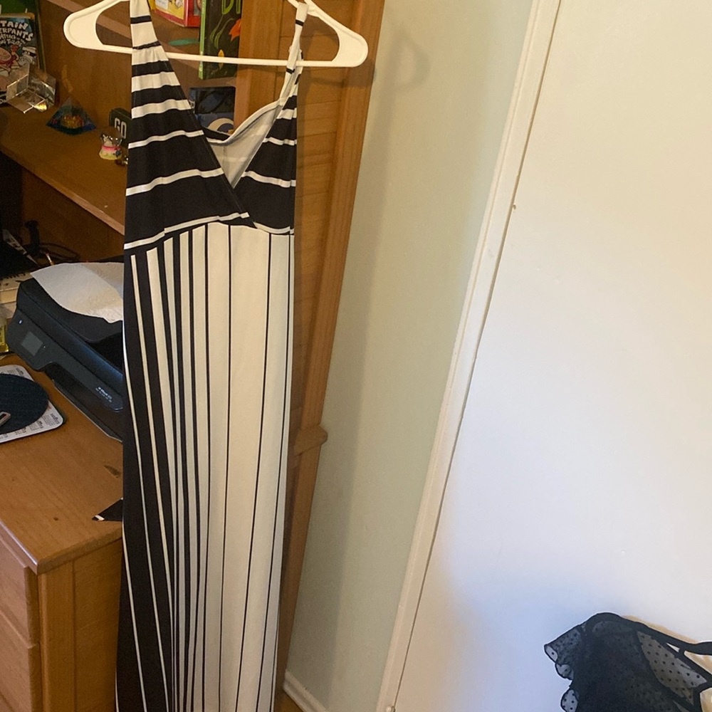 Black and white striped summer maxi dress